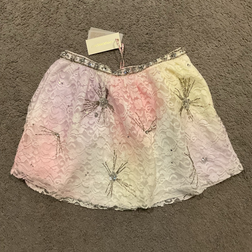 NWT Love Shack Fancy Kezia Multi Tie Dye Lace Sequin Mini Skirt Dress Prom $325